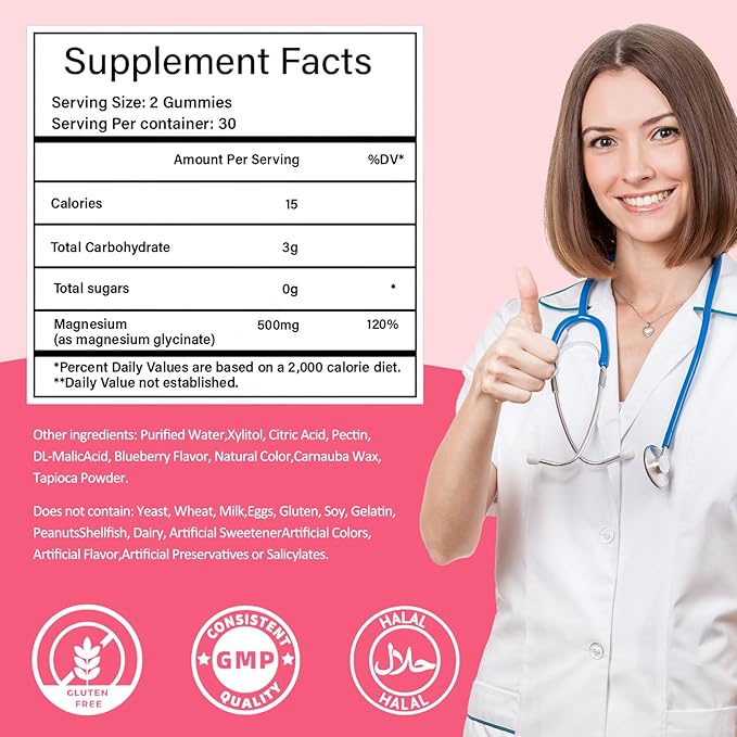 Magnesium Glycinate Gummies 2 Bottles, Sugar-Free for Adults & Kids, Magnesium Gummy for Relaxation, Stress & Muscle Relief, Supports Bone & Nerve Health, Vegan, Pectin-Based, Strawberry Flavor