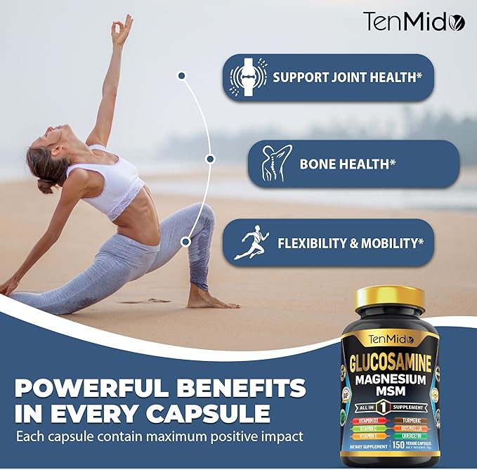 Glucosamine MSM Supplement for Men and Women - 11in1 Formula - Combine with Magnesium, Turmeric, Boswellia, Quercetin, Burdock Root, and More | Joint & Mobility Support - 150 Capsules