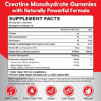 Creatine Monohydrate Gummies for Men & Women - Creatine Pre-Workout Gummies with Taurine & Vitamin B6 B12 for Maximum Strength, Muscle, Energy, Endurance & Focus, Organic, Vegan-60 Count