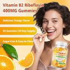 2 Pack Vitamin B2 Gummies - Riboflavin 400mg for Kids & Adults, Migraine Relief & Headache Relief, Vegan, Sugar-Free, Orange Flavor, 120 Gummies