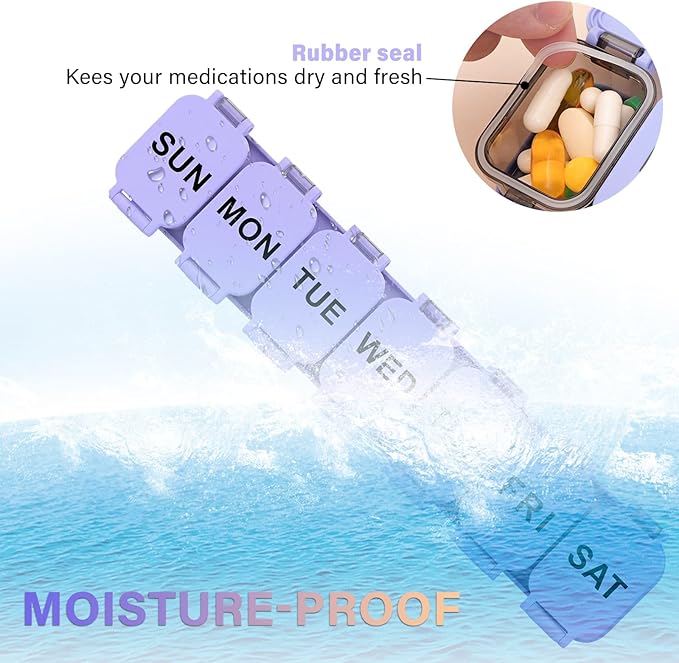 Extra Large Weekly Pill Organizer - XL Vitamin Holder with 7 Detachable Compartments, Portable Medicine Pill Organizer for Supplements, Daily Pill Case for Home and Travel,Purple
