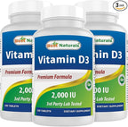 Best Naturals Vitamin D3 2000 IU (50 mcg) - 100 Tablets - 100 Days Supply - Helps Support Immune Health, Strong Bones and Teeth, & Muscle Function (100 Count (Pack of 3))