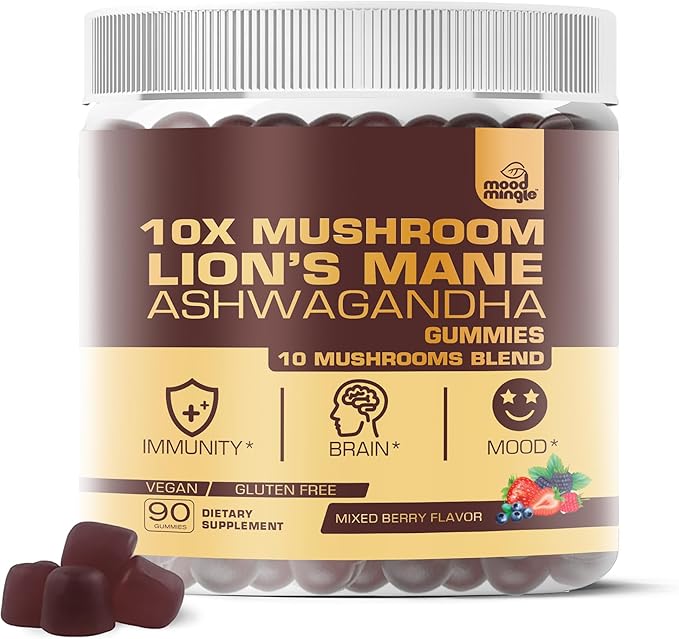 10X Lion’s Mane Mushroom Gummies for Kids Adults (4350mg) - Gluten Free Daily Supplement Complex Blend with Reishi Turkey Tail Shiitake