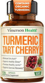Turmeric Curcumin Supplement with 10:1 Tart Cherry Extract & Celery Seed Extract – Natural Uric Acid Balance, Joint Health & Sleep Aid – Turmeric Curcumin with Black Pepper – 120 Tart Cherry Capsules