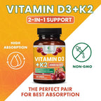 Vitamin D 2000 IU 50mcg Per Tablet - Vitamins D3 & K2 (MK7) Complex Supplement for Bone, Teeth, Muscle, Calcium Absorption, Supports Immune & Heart Health, Chewable Formula USA Bottled - 60 Tablets