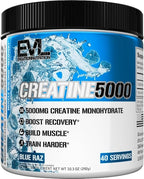 Evlution Nutrition Creatine 5000 - Supports Faster Recovery, Lean Muscle Growth & Performance - Pre & Post Workout Powder - 5000mg Pure Creatine Monohydrate Per Serving - 40 Servings - Blue Raz