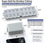 Foldable & Portable Pill Organizer 2 Times A Day with Extra Compartments - Etched Labels - Weekly 7 Day AM PM Medicine Box, Week Daily Travel Pill Case Holder Dispenser for Vitamin, Supplement - Grey