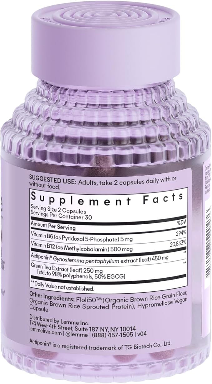 Lemme Burn Belly Fat Capsules, Clinically Studied AMPK Metabolic Activator Actiponin Jiaogulan, 50% EGCG Green Tea Extract, Vitamin B6, Methyl B12 for Men and Women - 60 Count (Pack of 2)