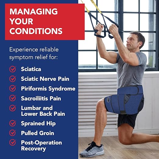 Dr. Arthritis Stabilizing Hip Brace for Men & Women, Thigh Compression Sleeve & Hip Support for Muscle Recovery, Hamstring Brace with Handbook, Sciatica Pain Relief Devices - Left Leg (L/XL, Navy)
