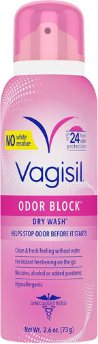 Vagisil Odor Block Dry Wash Spray for Feminine Hygiene, Gynecologist Tested, Hypoallergenic, 2.6 Ounces (Pack of 1)