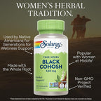 SOLARAY True Herbs Black Cohosh - Herbal Supplements for Women's Wellness - Supplying 540mg of Black Cohosh Root per Serving - Non GMO, Vegan, Gluten Free, 60-Day Guarantee - 100 Servings, 100 VegCaps