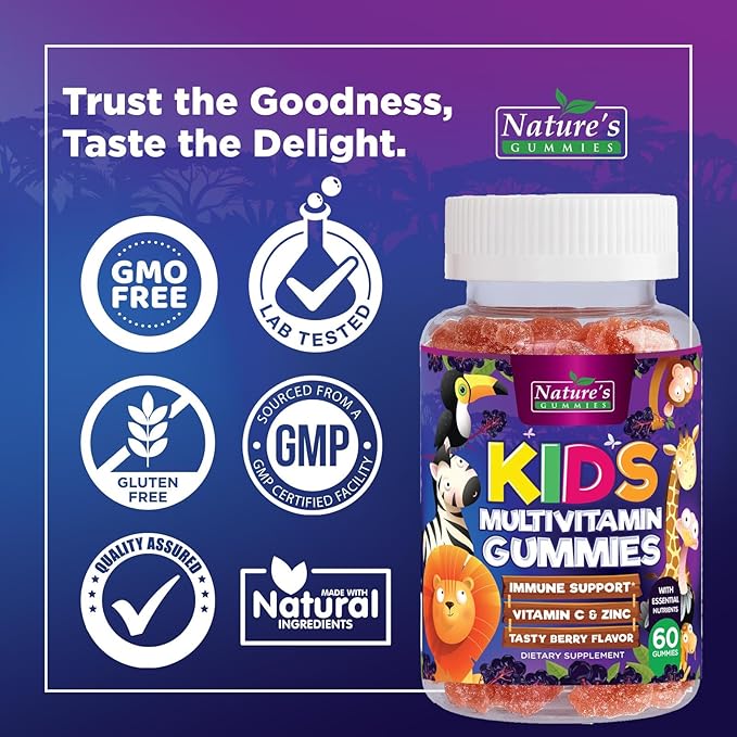 Multivitamin for Kids - Complete Daily Children's Multi Vitamin Gummy Chew with Vitamin D, B Vitamins, Zinc & More - Energy, Memory Focus & Immune Health Support - Natural Berry Flavor - 60 Gummies