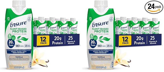 Ensure Plant-Based Vegan Protein Vanilla Nutrition Shake I Gluten-Free I Dairy-Free-I Soy-Free Bottled Liquid Shake-I,(Pack of 24)