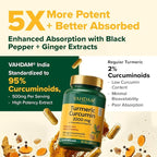 VAHDAM, Turmeric Curcumin Supplement 2000mg (500mg Curcuminoids) with Boswellia & Piperine for Fast Absorption | Supports Joint Health and Mobility | 90 Capsules