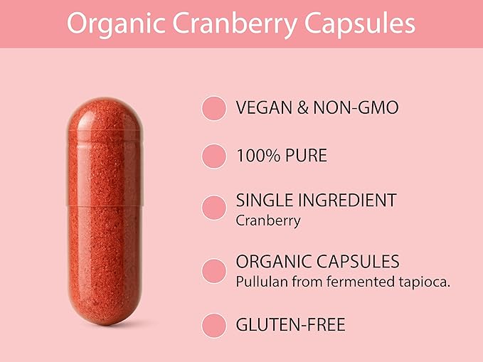 KOYAH - Organic Cranberry Capsules – Freeze-Dried Whole-Berry - 500 mg per Capsule - Urinary Tract Support & Antioxidant Support - 60 Capsules