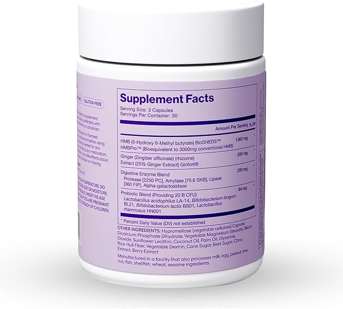 AONIC 3-in-1 GLP-1 Companion Supplement - HMBPro™ to Support Maintenance of Lean Muscle, probiotic and Enzyme Blend to Support Digestion, Ginger Extract to Help Reduce Nausea and Bloating (90 Caps)