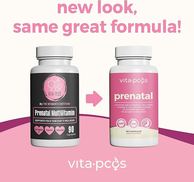 VITA-PCOS Prenatal Vitamins for Women – Multivitamins with Folic Acid, Iron, Choline & More – Essential Nutrients for Preconception, Pregnancy, and Baby’s Development – 90 Capsules, 1 Month Supply