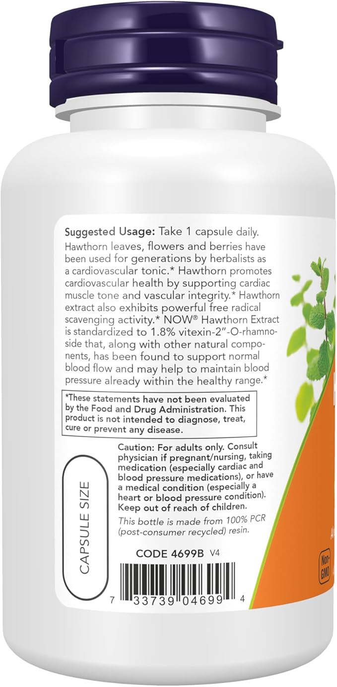 NOW Foods Supplements, Hawthorn Extract 600 mg, Extra Strength, Cardiovascular Support*, 90 Veg Capsules