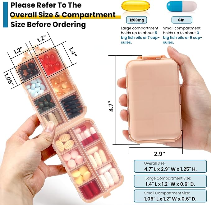 4 Pack 14 Grids Travel Pill Organizer Box with 830-Pcs(2 Set) Medicine Name Labels - Pocket Daily Pharmacy Case Container Kit - Travel Medication Holder Dispenser for Fish Oil Vitamin Supplement