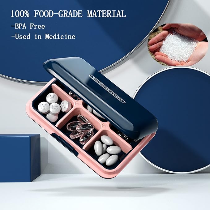 DUBSTAR Travel Pill Organizer Moisture Waterproof Small Pill Box for Pocket Purse 4+6 Compartments Portable Pill Case Medicine Vitamin Holder Container Blue