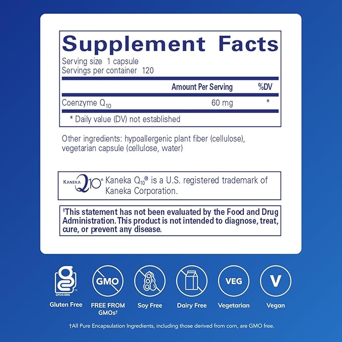 Pure Encapsulations CoQ10 60 mg | Coenzyme Q10 Supplement for Energy, Antioxidants, Brain and Cellular Health, Cognition, and Cardiovascular Support* | 120 Capsules