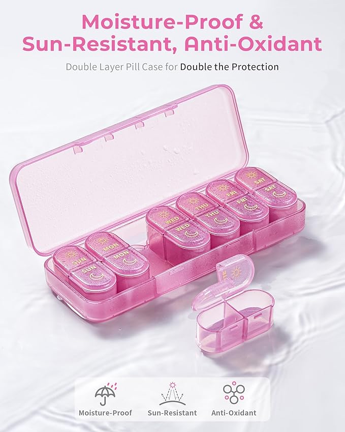 Pillex Pill Organizer 2 Times a Day, AM PM Pill Organizer 7 Day, Weekly Pill Box 2 Twice a Day, Travel Pill Case 7 Days, Medicine Organizer for Medication, Vitamins, Fish Oils, Supplements