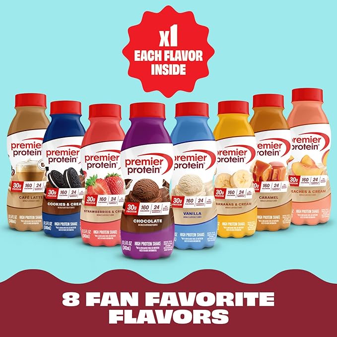 Premier Protein Shake, Variety Pack (8 Flavors, 2 of Each), 30g Protein, No Added Sugar, 24 Vitamins & Minerals, 11.5 fl oz Bottles (16 Pack)