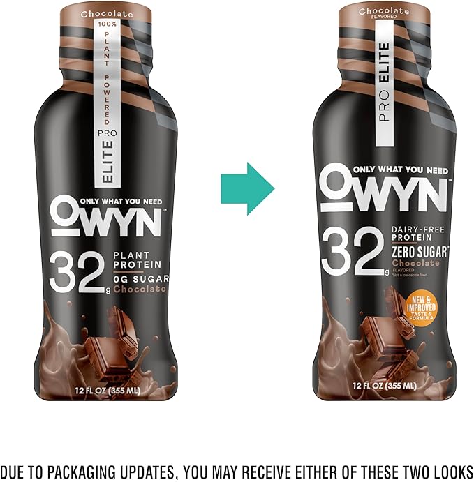 OWYN Only What You Need Pro Elite Chocolate Flavored Protein Shake, 32g Protein, 0g Sugar, High Protein, Dairy Free, Gluten Free, Plant Based Protein Drink, 12 Count