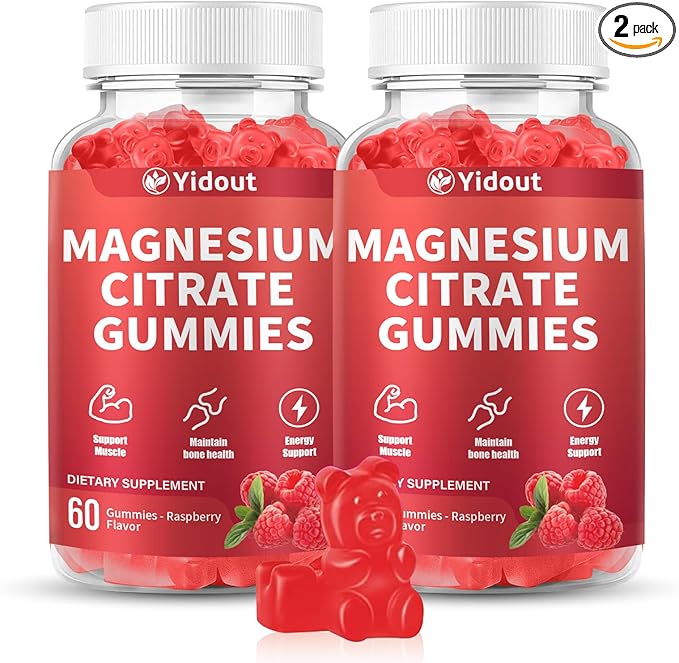 High Absorption Magnesium Gummies for Adults，Magnesium Supplement for Muscle, Nerve, Bone and Heart Support, Vegan, Non-GMO，Raspberry Flavor (60 Count（Pack of 2）)