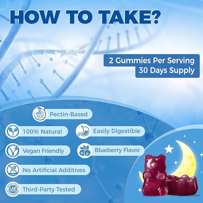 Glycine 3g Gummies, Organic L-Glycine with NAC Supplements for Sleep & Cellular Support, Plus B6, L-Theanine & Taurine for Nerve, Liver Detox & Immune Health, Sugar Free, Vegan, 60 Chews