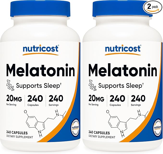 Nutricost Melatonin 20mg, 240 Capsules, Non-GMO & Gluten Free (Pack of 2)