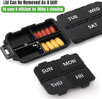 7 Day Compact Pill Organizer, Foldable Portable Travel Pill Box with Double Protection, Daily Small Pill Case Dispenser for Medication, Vitamins, Supplements (Black)