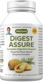 ANDREW LESSMAN Digest Assure 180 Capsules - Comprehensive Blend of Powerful Natural Enzymes to Support and Enhance Digestive Health, Vegetarian-Sourced Enzymes, Small Easy to Swallow Capsules
