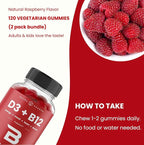 NutraChamps Vitamin D3 & B12, Methyl B12 Gummies for Adults & Kids, Enhanced with Vitamin D 3 & B9 Vitamin Folate, Natural Energy, Mood, Metabolism & Focus, Raspberry, 120 Gummies (Pack of 2)