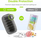 AUVON Canvas Bag Travel Pill Organizer 2 Times a Day, Large AM/PM Weekly Pill Box 7 Day Pill Case with Portable Gray Zipper Cloth Bag for Holding Supplements, Vitamins and Fish Oils