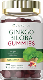 Carlyle Ginkgo Biloba | 70 Gummies | 45:1 Leaf Extract | with Peach Raspberry Flavor | Vegan, Non-GMO, Gluten Free Supplement