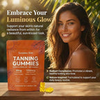 Savanna Skin Sunless Tanning Gummies for Natural Bronze Glow - with Beta Carotene, Vitamin C & E - Vegan & Sugar-Free Skin Hydration Supplement - 60 Count
