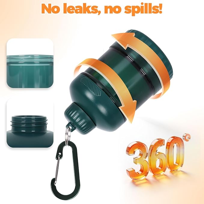2 Pack Protein Powder Container to Go with Keychain & Keyring, Large Capacity, Clear, Leakproof, Ideal for workouts, fitness, or travel (Green&Blue)