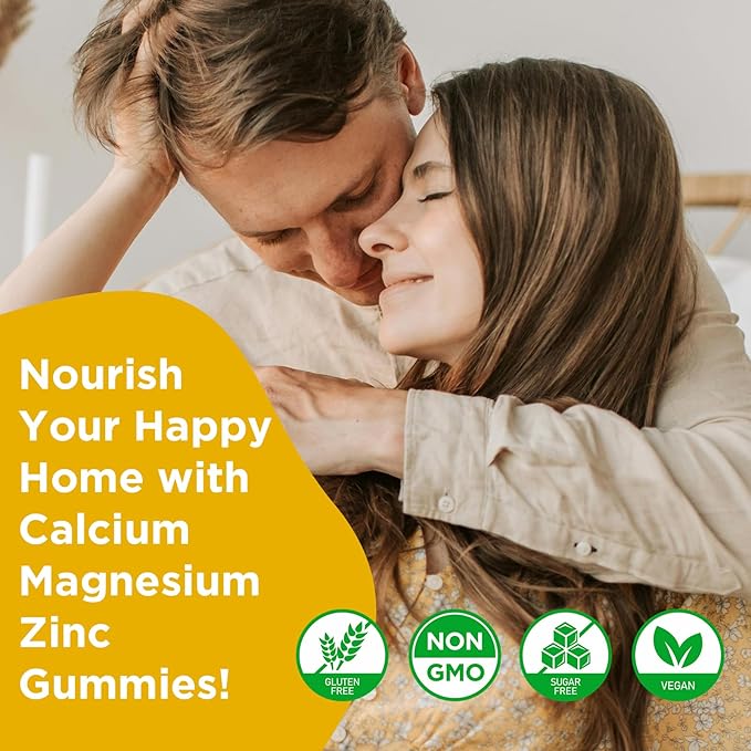 Calcium Magnesium Zinc Gummies with Vitamin D3, Sugar Free Calcium Gummies for Women Men, High Potency Magnesium for Bone & Muscle & Immune Health, Pineapple Flavor - 120 Count