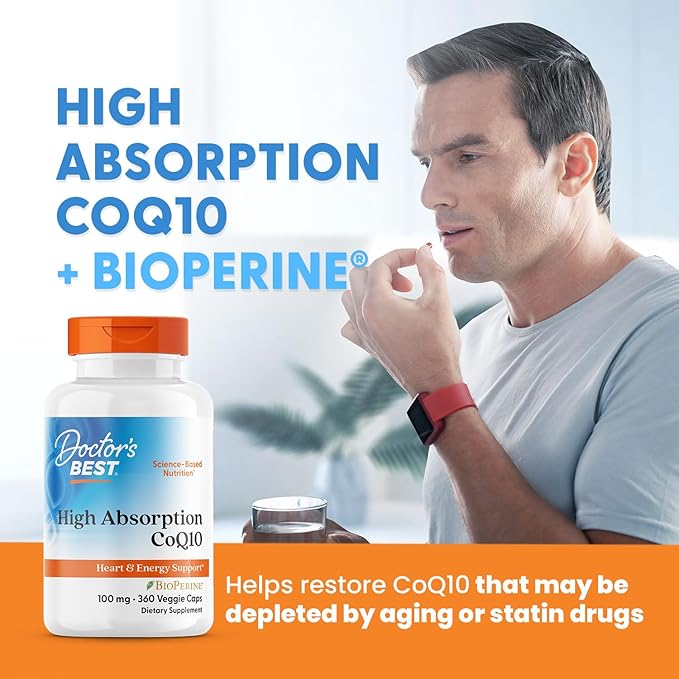 Doctor's Best High Absorption CoQ10 with BioPerine Supplement - Coenzyme Q10 Caps for Heart Health & Antioxidant Support, Naturally Fermented CoQ10 - 360 Veg Capsules