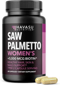 Saw Palmetto for Women with Biotin 5000mcg - Powerful DHT Blocker to Support Hair, Skin, and Nail Health - 60 Count - Vegan, Non-GMO Vitamin for Stronger, Fuller Looking Locks - 1 Month Supply