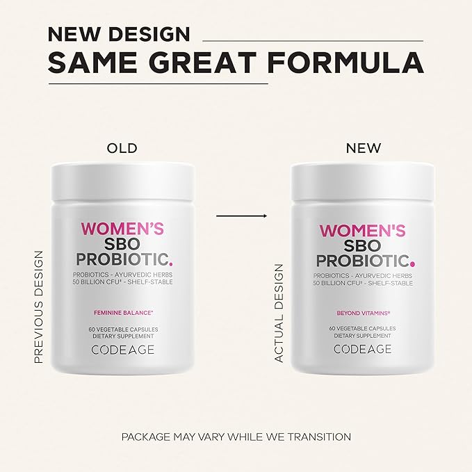 Codeage Women’s Probiotics Supplement - 50 Billion CFUs - SBO Probiotics & Prebiotics - Cranberries - Feminine Health - Fermented Botanical Blend, Whole Food Supplement - Vegan, Non-GMO - 60 Capsules