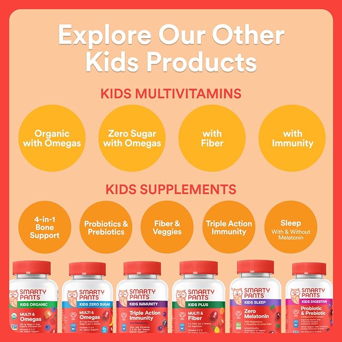 SmartyPants Kids Multivitamin Gummies, Omega 3 (DHA/EPA), Vitamins D3, C, B12, B6, Vitamin A, K & Zinc, Gluten Free, Three Fruit Flavors, 80 Count (40 Day Supply)