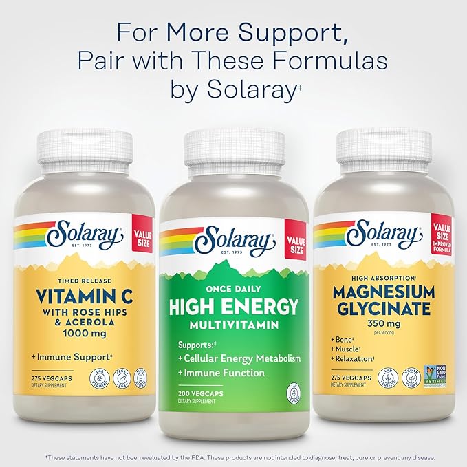SOLARAY Once Daily High Energy Multivitamin for Women and Men – with Vitamin C, Vitamin D and Whole Food & Herb Base - Cellular Energy Metabolism & Immune Function Support – 200 Servings, 200 VegCap