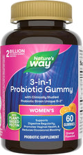 Nature’s Way 3-in-1 Women’s Probiotic Gummies, Reduces Occasional Bloating*, Supports Digestive & Vaginal Health*, Clinically Studied Probiotic Strain, Gluten Free, Orange Flavored, 60 Gummies