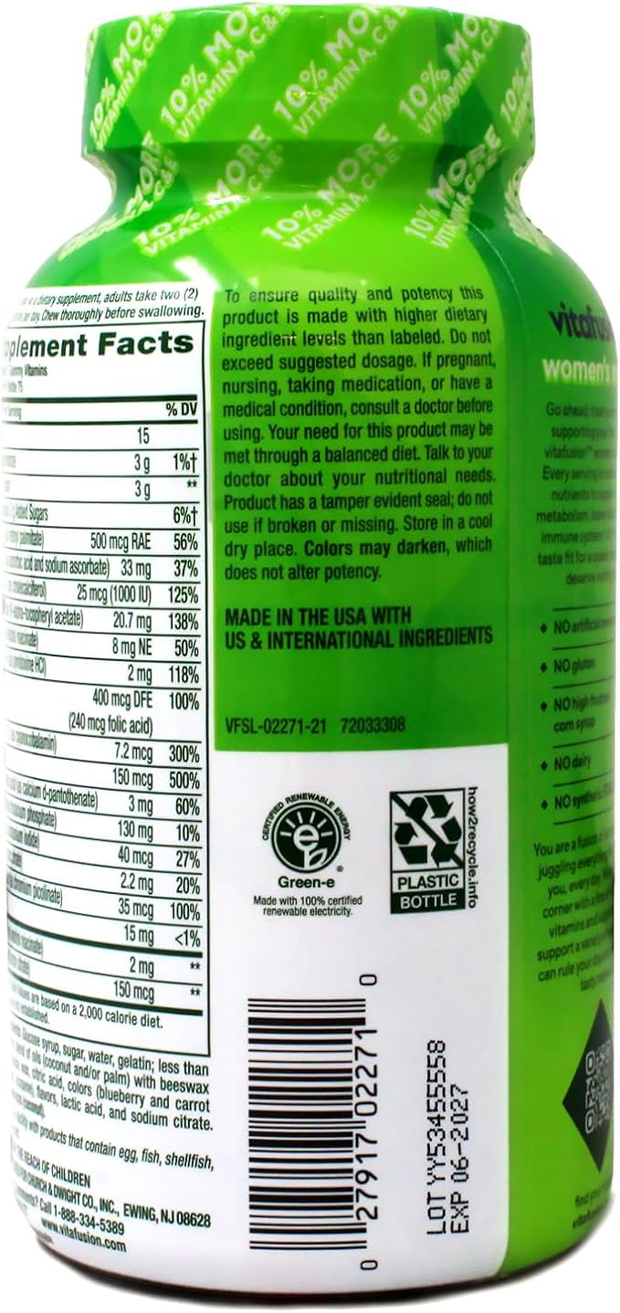 Vitafusion 150 Count with Vitamins A, C, D, E, B-6 and B-12 Womens Multivitamin Gummies, Berry Flavored Daily Vitamins for Women