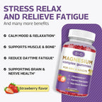 Magnesium Complex Gummies for Kids & Adults- Calm Chewable Gummies- Magnesium Glycinate, Taurate, Citrate, Malate, Supplement-Support Calm Stress Relief, Mood Vegan, Strawberry Flavor, 60 Gummies