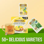Twinings Lemon & Ginger with Probiotics Flavoured Herbal Tea, Supports Healthy Digestion, Naturally Caffeine-Free, 18 Tea Bags (Pack of 6), Enjoy Hot or Iced, 108 Teabags