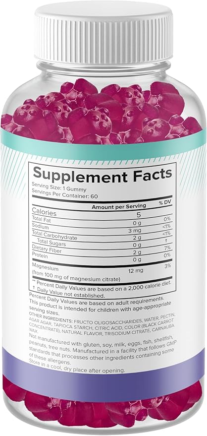 Calm Kids Magnesium Citrate Gummies - Sleep Support, Chewable Magnesium Kids Supplement, Stress Relief, Bone Health, Muscle Relaxation, Non-GMO Gluten-Free, Natural Flavor 60 Vegan Gummies