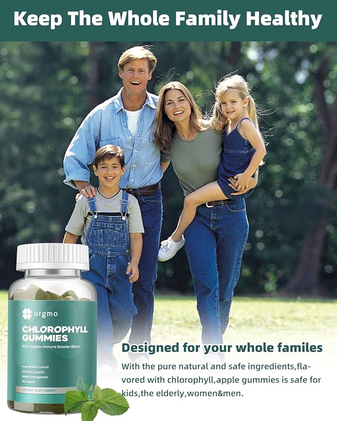 Chlorophyll Gummies for Body Odor Sugar Free, Internal Deodorant Supplement for Women/Men with ACV Chlorella Spirulina Vitamin D, Vegan Immune & Digestion Support Gummies